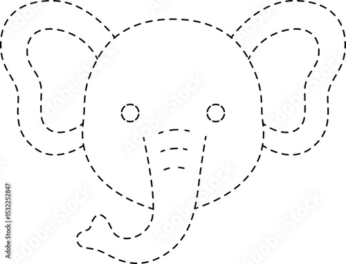 Elephant Animal Head Line Tracing and Coloring Illustration