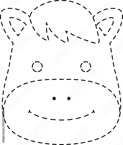 Horse Animal Head Line Tracing and Coloring Illustration
