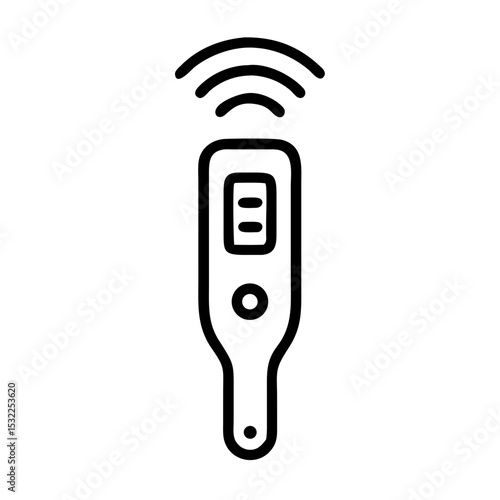 Outline icon of a smart digital thermometer showing wireless connectivity, used for remote temperature monitoring in healthcare and IoT.
