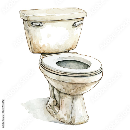 watercolor vector of Toilet Seat, isolated on a white background.