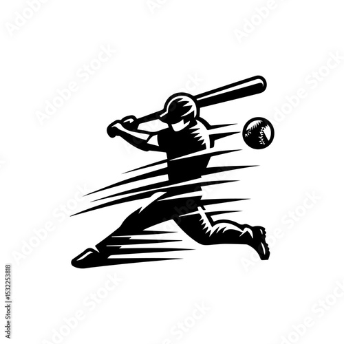 Minimalist baseball athlete logo featuring silhouette hitter with blurred bat movement and focused batting stance