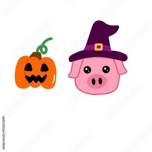 halloween pumpkin and witch