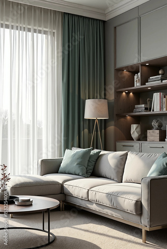 modern living room with bed