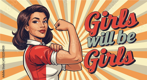 Retro-style Rosie the Riveter feminist artwork