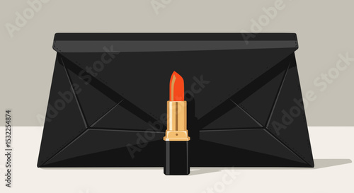 Lipstick and Black Clutch Bag on Minimalist Background for Fashion Blogs, Beauty Websites, Makeup Promotions, and Online Cosmetic Stores