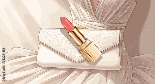 Lipstick in Elegant Clutch Bag on Soft Background for Fashion Blogs, Beauty Websites, Makeup Tutorials, Style Inspiration, and Social Media Posts