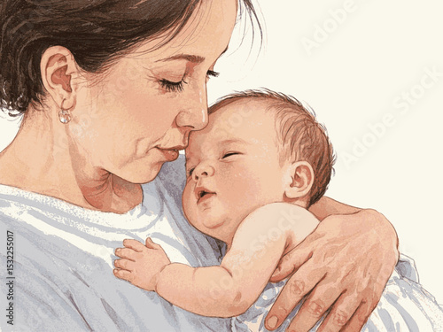 Sacred Whisper Child kisses mother isolated watercolor vector illustration svg