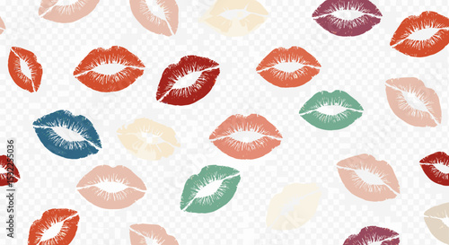 Lipstick Kiss Mark Pattern on White Background for Beauty Blogs, Fashion Websites, Greeting Card Designs, and Social Media Posts