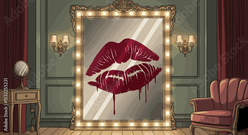 Lipstick Kiss Mark on Decorative Mirror for Beauty Blogs, Fashion Websites, Makeup Campaigns, Art Projects, and Social Media Content