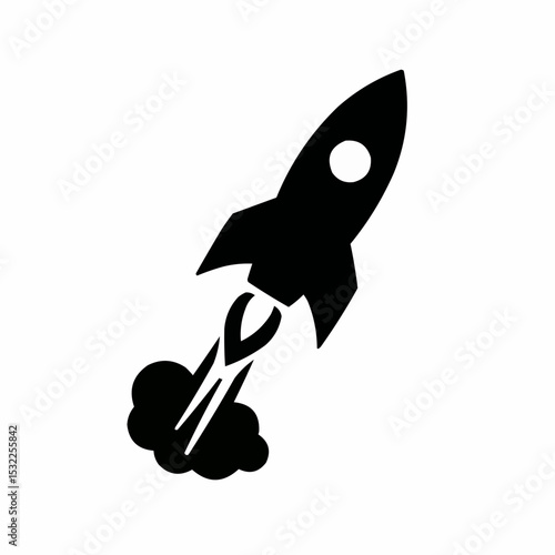 A sleek black rocket silhouette, an ideal vector icon or web design element, symbolizes business launch and innovation