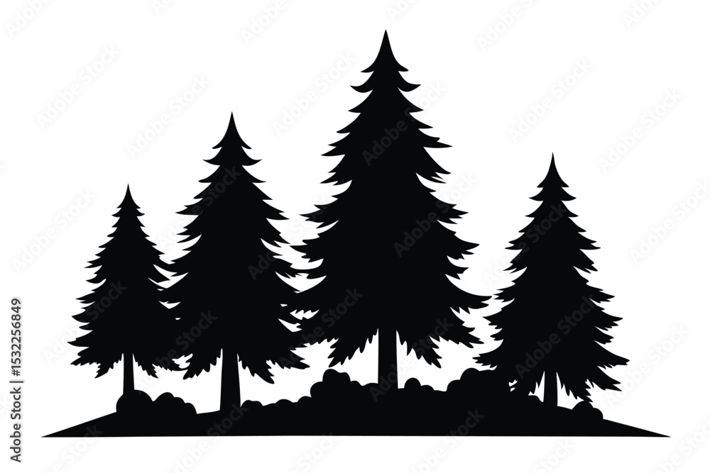 Fototapeta premium Silhouetted pine trees on a hillside simple nature scene