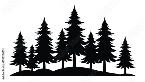 Silhouetted pine trees on a hilltop simple nature scene