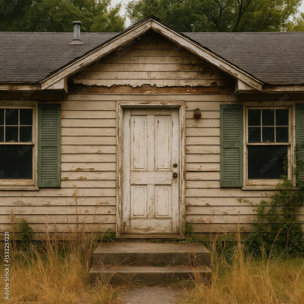 dilapidated house with peeling paint, missing roof shingles, and boarded-up windows. dilapidated house with peeling paint, missing roof shingles, and boarded-up windows.