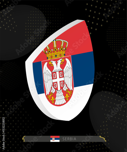Serbia Flag Shield icon in 3D on Dark Modern Abstract Rugby Background.