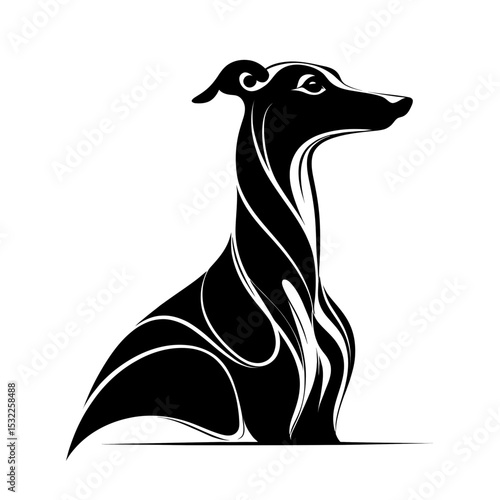 Vector illustration of italian greyhound in black strokes and lines. Family pet, love and care for animals, adoption fair. Types of breeds, decoration for grooming salon or vet clinic