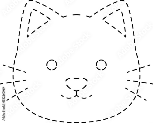 Cat Animal Head Line Tracing and Coloring Illustration