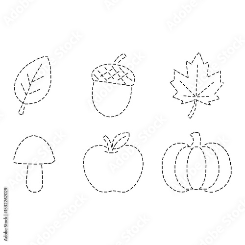 Autumn outlines for tracing - educational set. Vector illustration