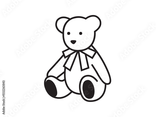 Vector isolated one single sitting teddy bear toy  colorless black symbol icon logo infographics glyph on a white background simple minimal graphic element