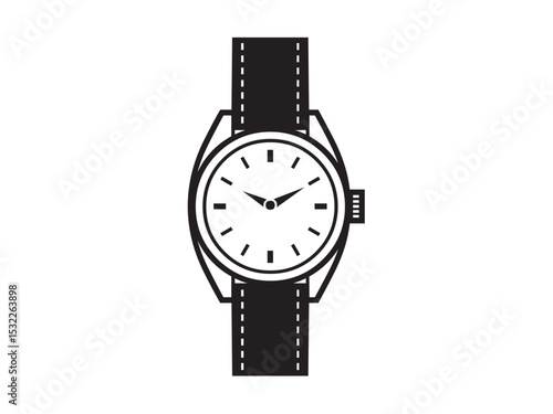 Vector isolated one single wristwatch with a strap  colorless black symbol icon logo infographics glyph on a white background simple minimal graphic element