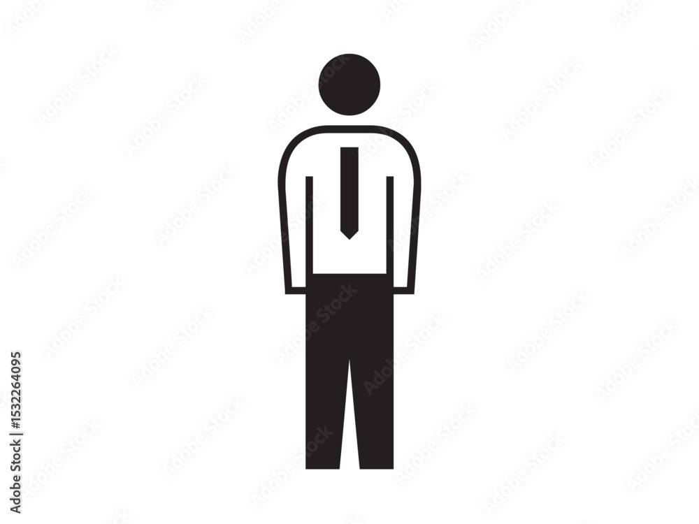 Vector isolated one single simple black man in business suit with white shirt and tie colorless black symbol icon logo infographics glyph on a white background simple minimal graphic element Vector isolated one single simple black man in business suit with white shirt and tie colorless black symbol icon logo infographics glyph on a white background simple minimal graphic element
