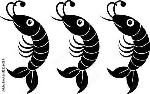 Vector silhouette of a couple of shrimps on a white background. Symbol of ocean animal