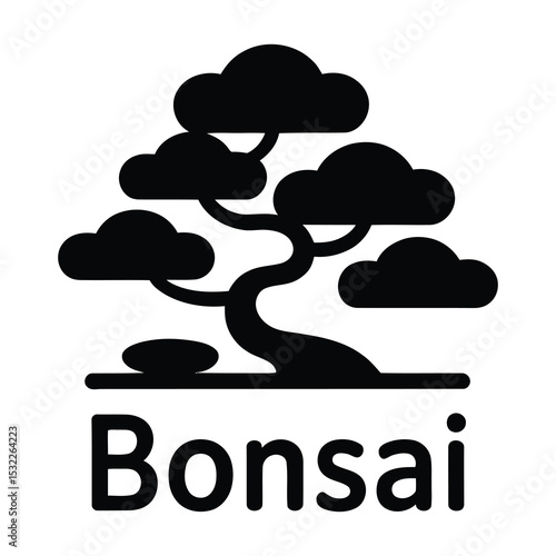 Simple black bonsai tree icon graphic