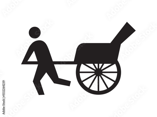 Vector isolated man with rickshaw ricksha black man colorless black symbol icon logo infographics sign glyph on a white background simple minimal graphic element