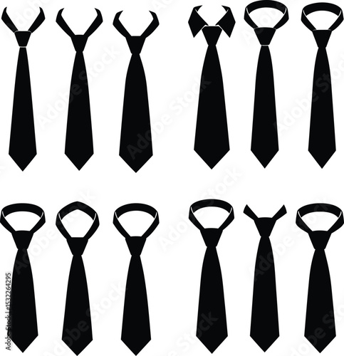 Comprehensive vector illustration set of diverse necktie designs, perfect for fashion, business, formal wear, and apparel-related graphic projects.