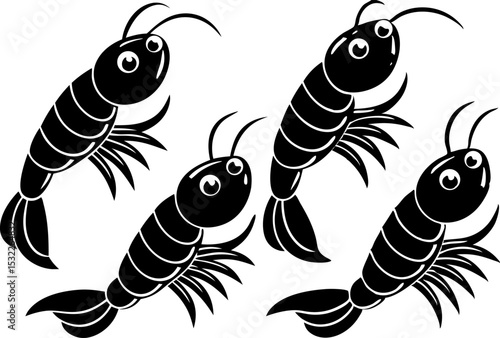 Vector silhouette of a couple of shrimps on a white background. Symbol of ocean animal