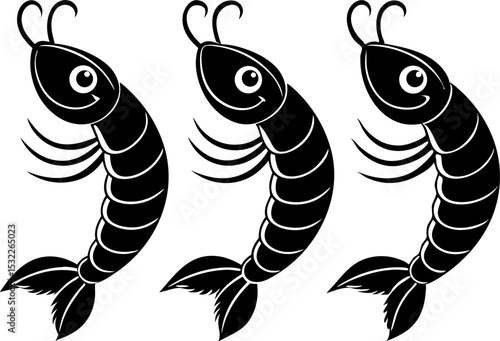 Vector silhouette of a couple of shrimps on a white background. Symbol of ocean animal