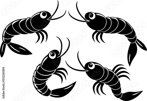 Vector silhouette of a couple of shrimps on a white background. Symbol of ocean animal