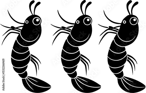 Vector silhouette of a couple of shrimps on a white background. Symbol of ocean animal