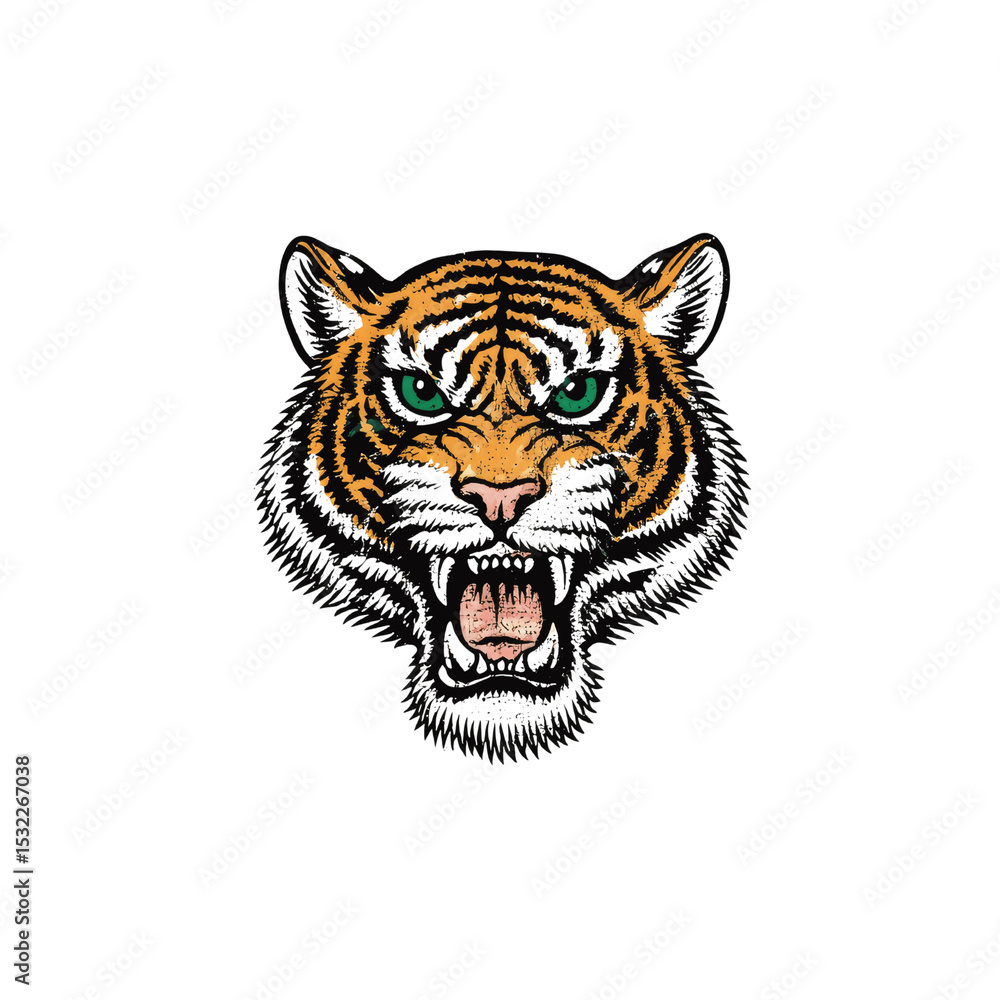 Fototapeta premium Roaring Tiger Head - Vintage Style Illustration
