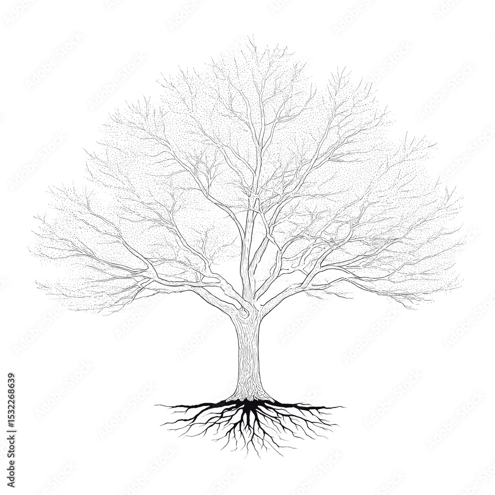 Obraz premium Detailed Illustration of a Tree with Exposed