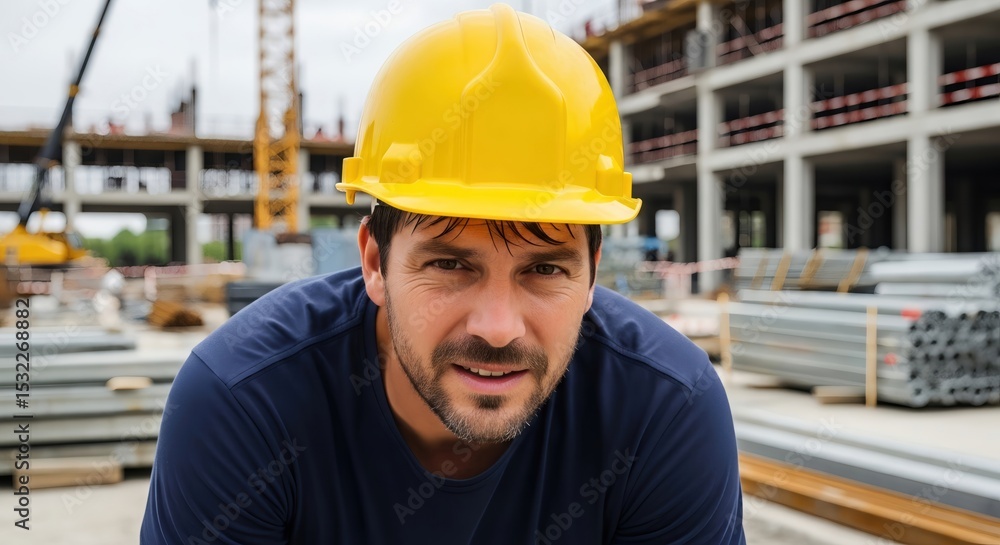 Construction Worker at Building Site with Safety Helmet Construction Worker at Building Site with Safety Helmet