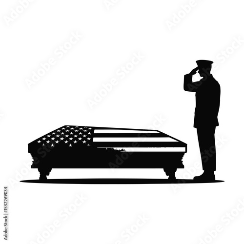 Soldier saluting american flag draped coffin