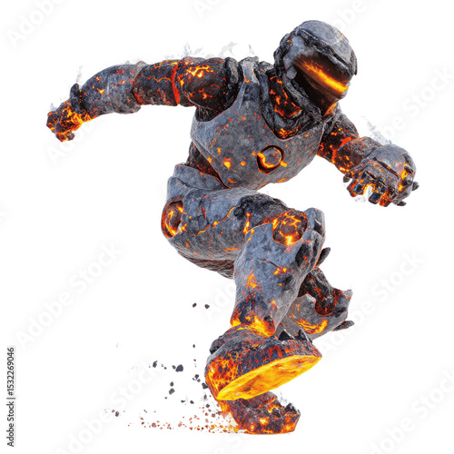 Fiery Lava Robot Action Pose - Green Screen