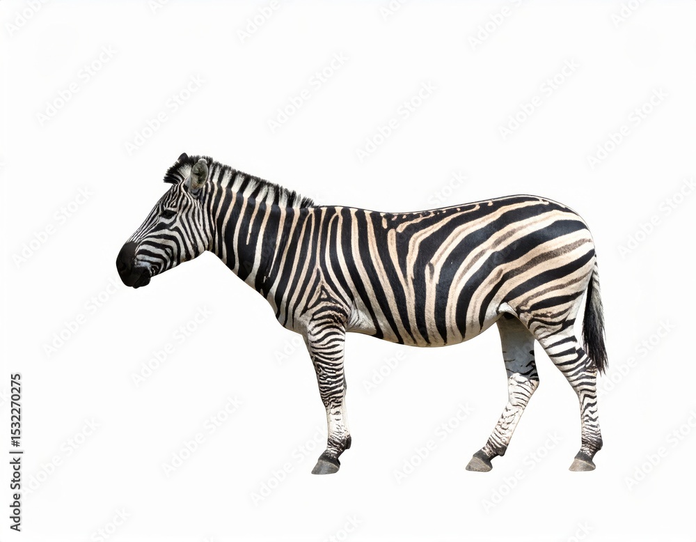 Obraz premium African zebra over white background, no shadow