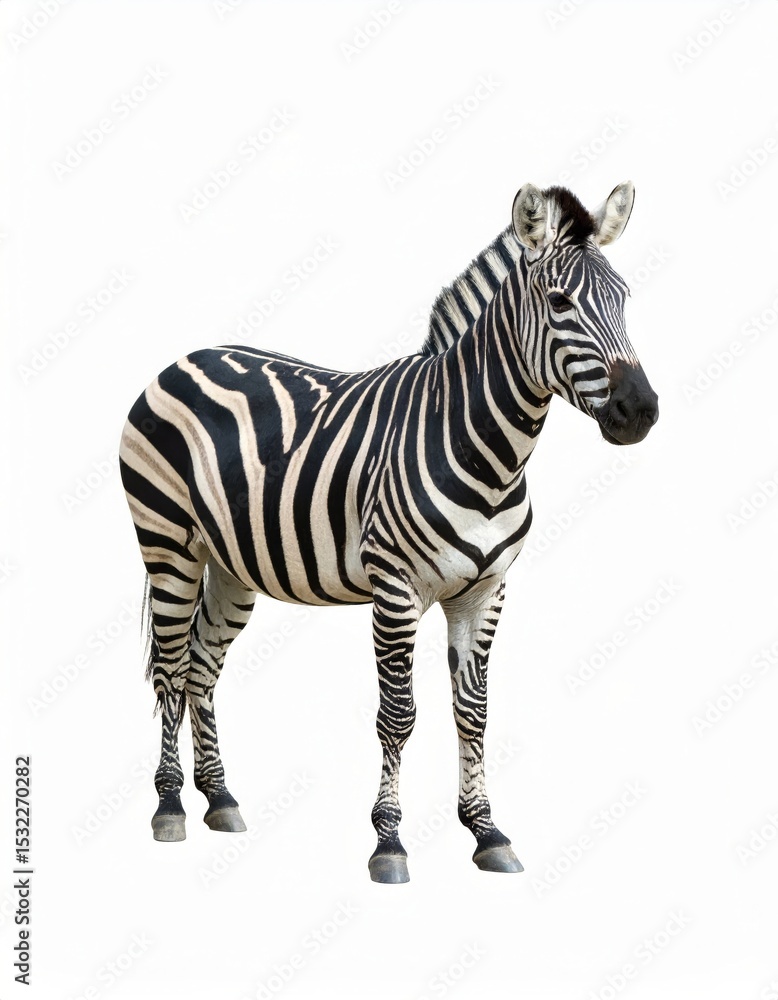 Obraz premium African zebra over white background, no shadow