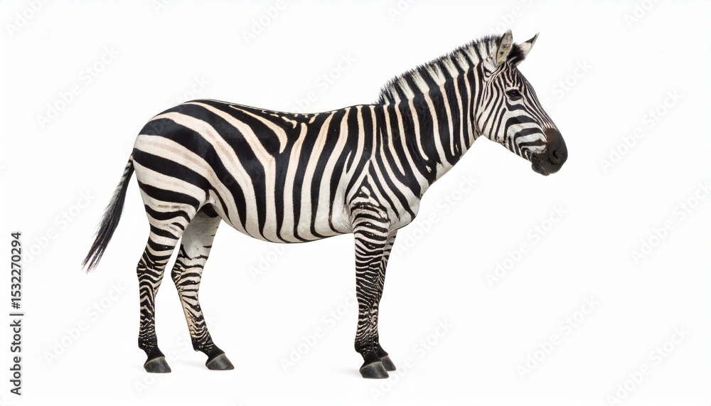 Fototapeta premium African zebra over white background, no shadow