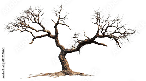 Dead tree with no leaves, showing dry texture and cracked bark Transparent background, PNG
