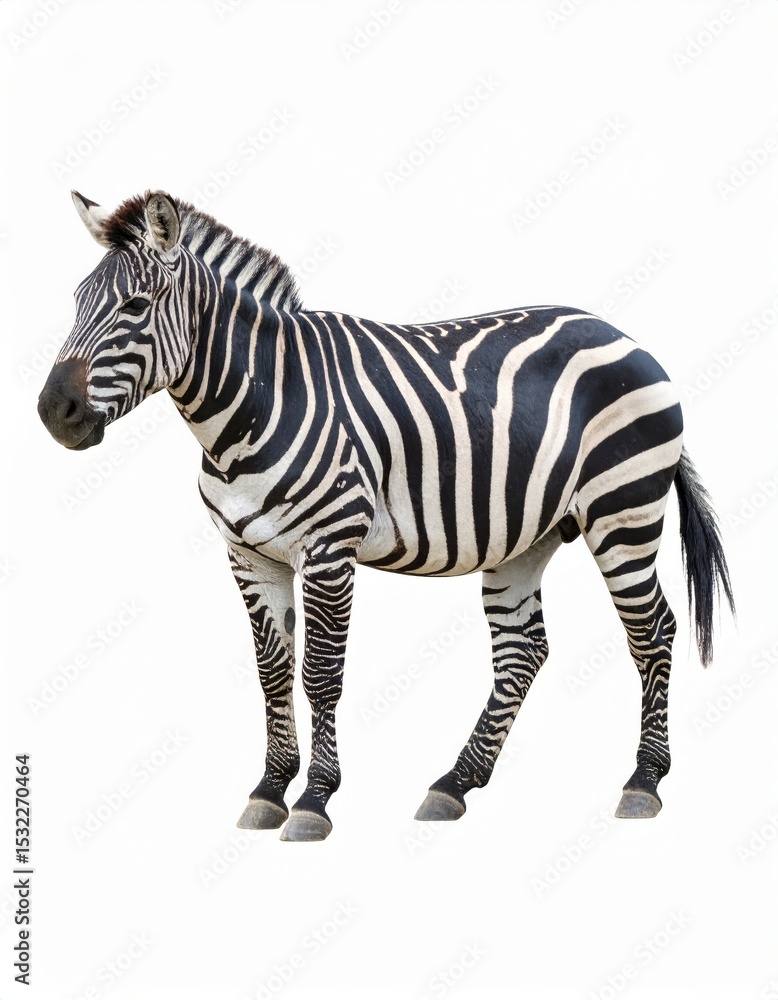 Fototapeta premium African zebra over white background, no shadow