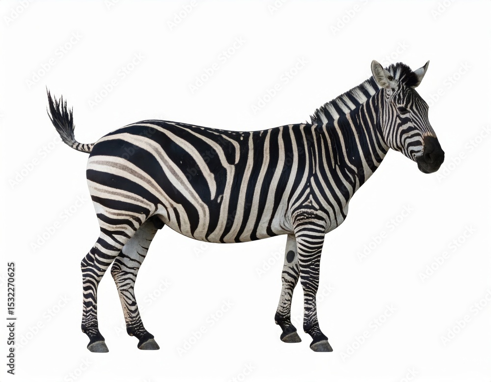 Obraz premium African zebra over white background, no shadow