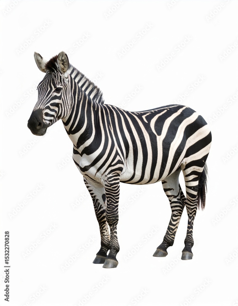 Fototapeta premium African zebra over white background, no shadow