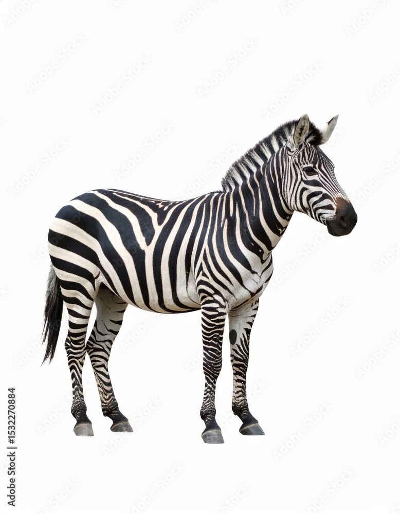 Fototapeta premium African zebra over white background, no shadow