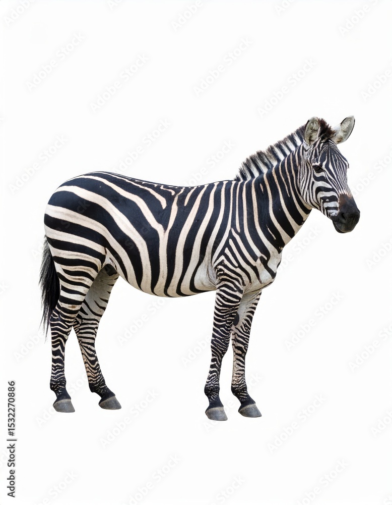 Fototapeta premium African zebra over white background, no shadow