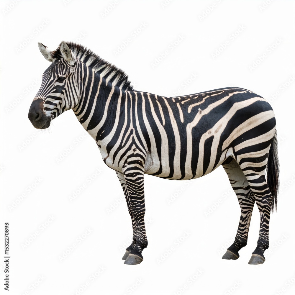 Fototapeta premium African zebra over white background, no shadow