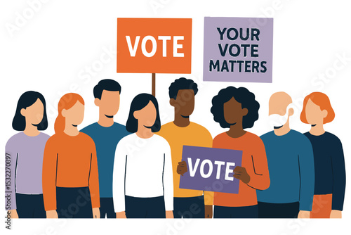 diverse group of people holding vote signs for election