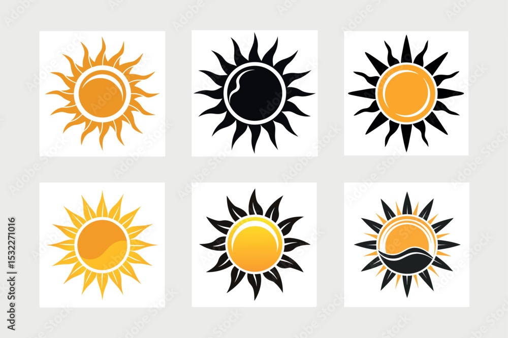 Fototapeta premium A set of sun icon vector art illustration.