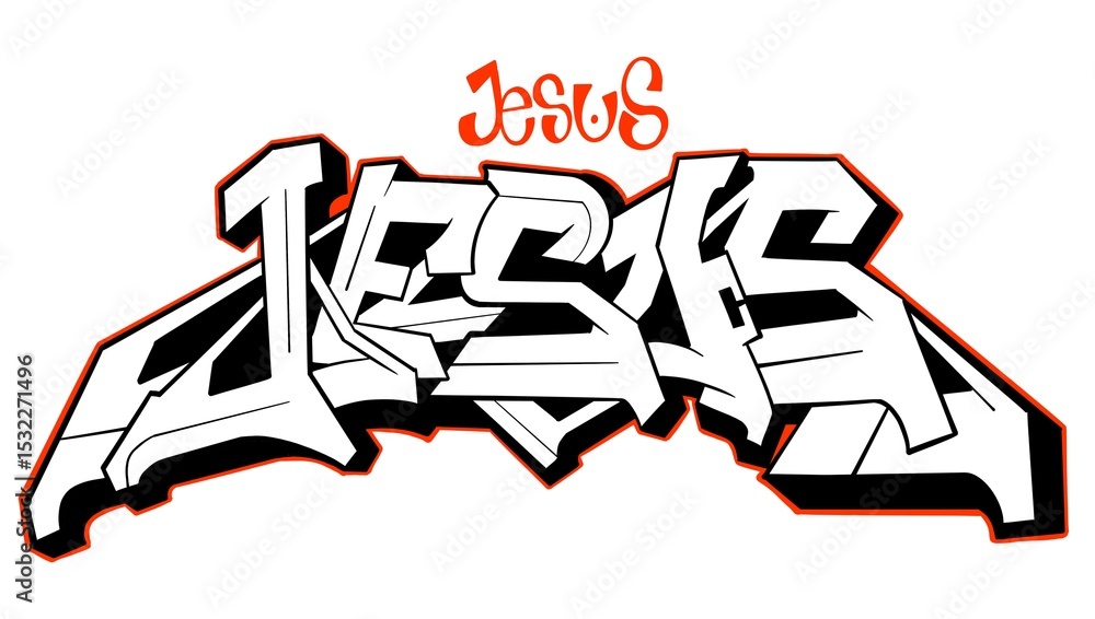 Naklejka premium illustration word jesus, writing jesus with a cool simple graffiti pattern, suitable for Christian religious designs
